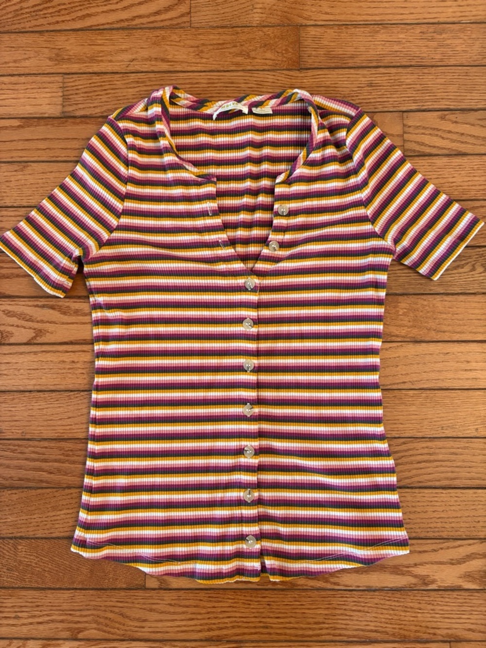 Anthropologie Maeve striped ribbed button up tee size medium - Picture 2 of 5